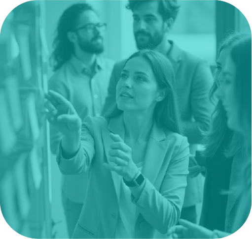 Team collaborating and organizing ideas on a board – professional business strategy and planning