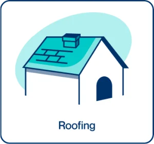 Roofing icon representing roof repair, installation, and replacement services by E-Leads